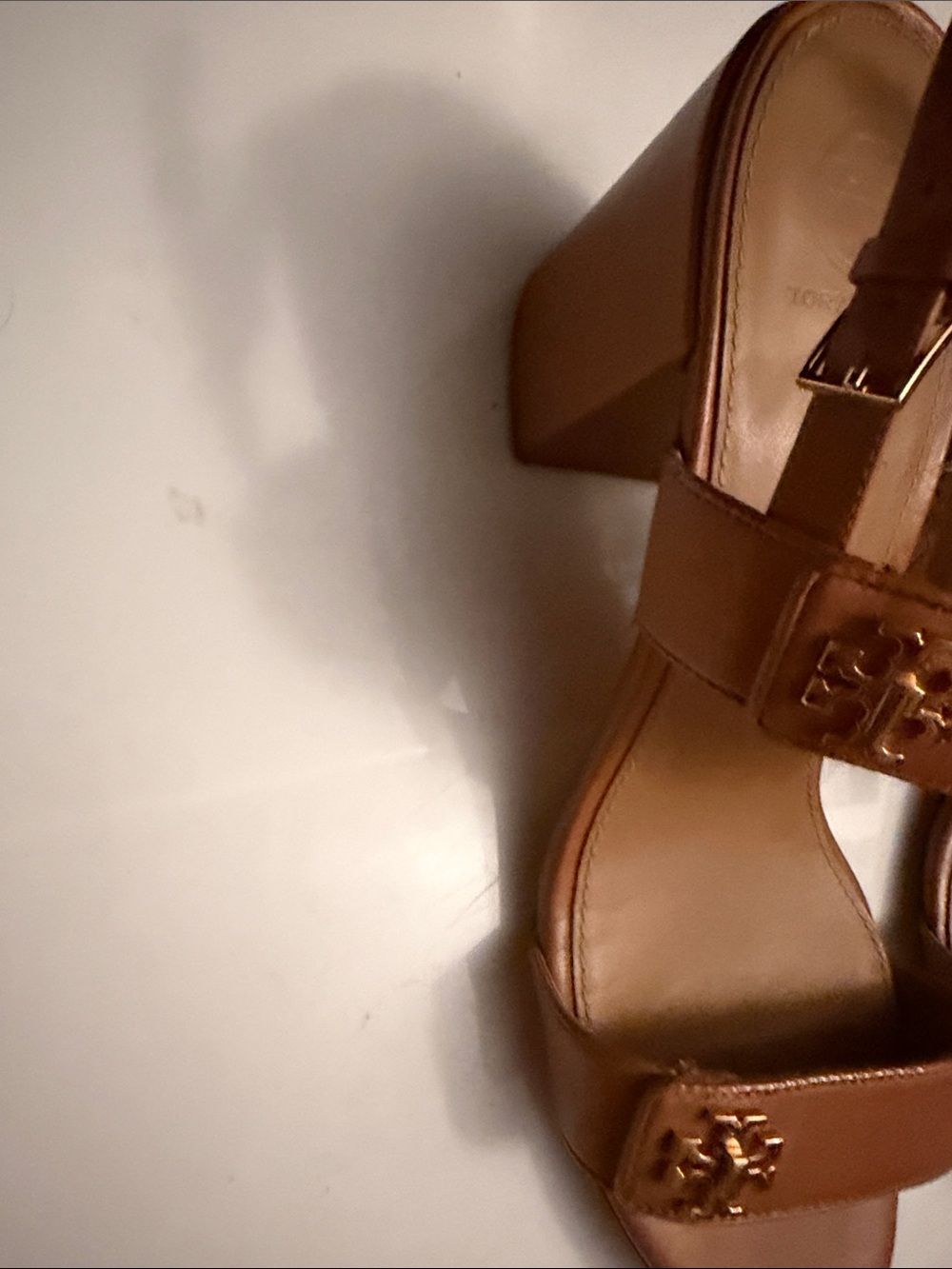 Tory Burch Cognac Leather Double-Strap Slingback Sandals with Gold Logo - Picture 5 of 11